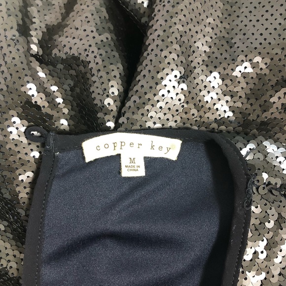 NWT COPPER KEY navy blue sequin dress short sleeve - Picture 7 of 8